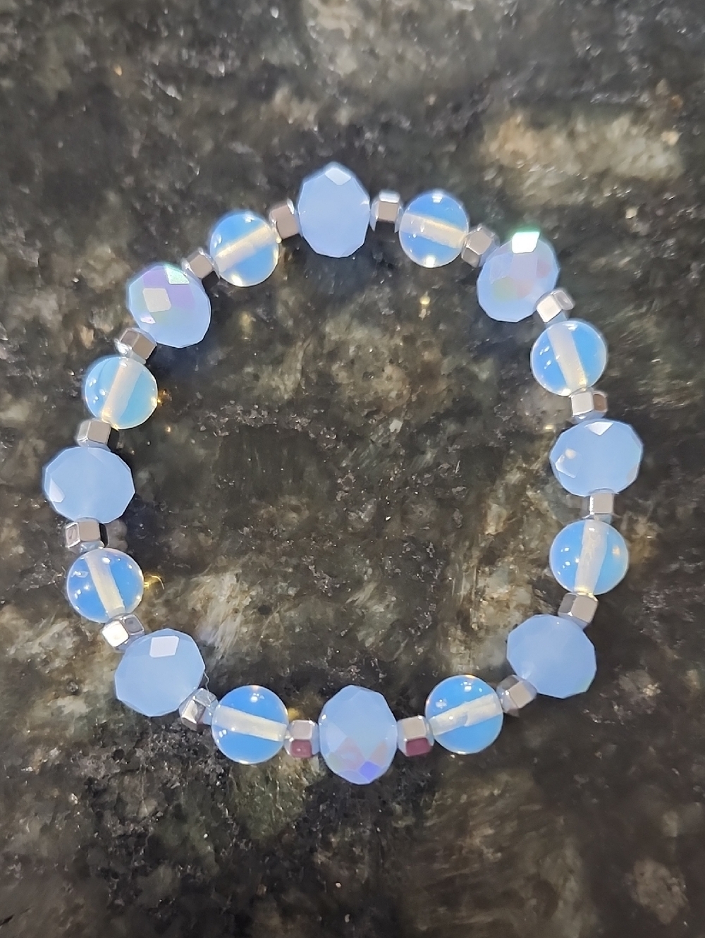 Handmade Blue And Opalite Beaded Bracelet